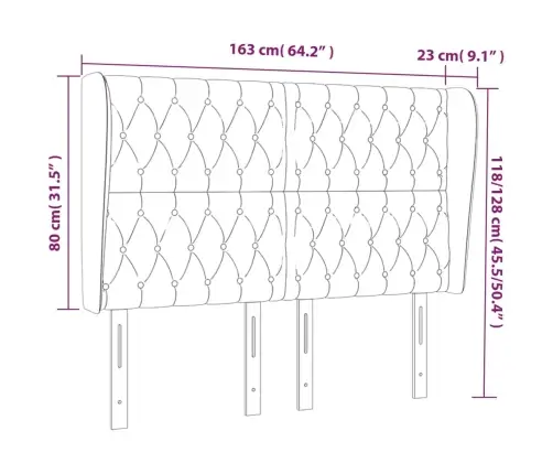 Galvgalis Ar Malām, 163X23X118/128 Cm, Gaiši Pelēks Samts Vidaxl