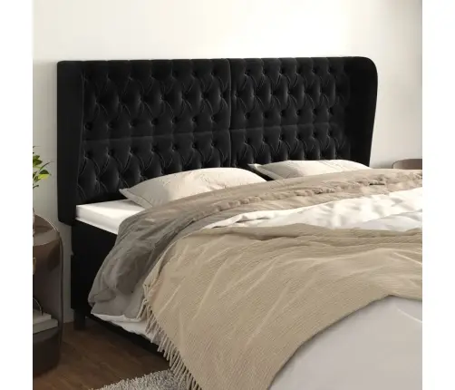 Voodipeats Servadega, Must, 183X23X118/128 cm Samet