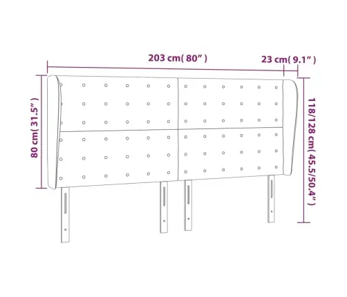 Galvgalis Ar Malām, 203X23X118/128 Cm, Melns Audums Vidaxl