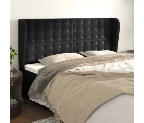 Galvūgalis Su Auselėmis, Juodas, 183X23X118/128cm Aksomas