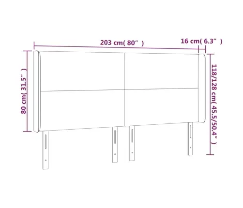 Galvgalis Ar Malām, 203X16X118/128 Cm, Tumši Pelēks Audums Vidaxl