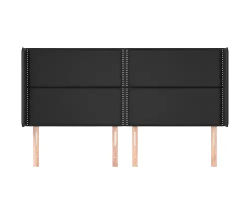 Galvūgalis Su Auselėmis, Juodas, 183X16X118/128cm Dirbtinė Oda