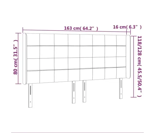 Galvgalis Ar Malām, 163X16X118/128 Cm, Melns Audums  Vidaxl