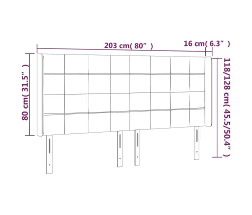 Galvgalis Ar Malām, 203X16X118/128 Cm, Melns Audums Vidaxl