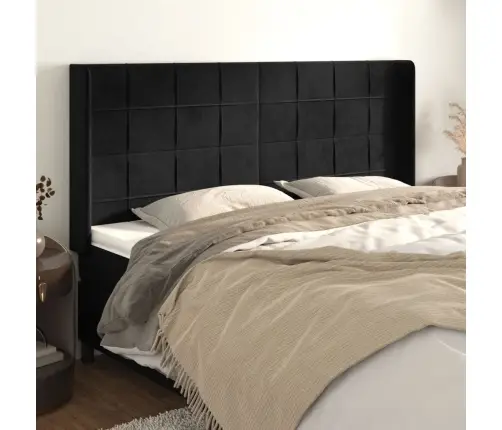 Galvūgalis Su Auselėmis, Juodas, 183X16X118/128cm Aksomas