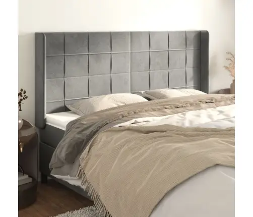 Galvūgalis Su Auselėmis, Pilkas, 203X16X118/128 cm Aksomas