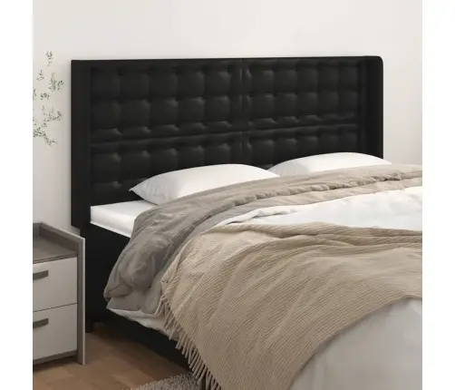 Galvūgalis Su Auselėmis, Juodas, 183X16X118/128cm Dirbtinė Oda