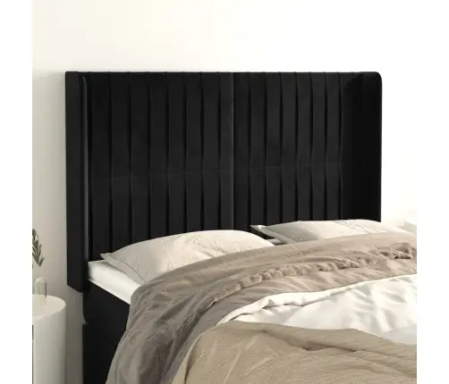 Voodipeats Servadega, Must, 147X16X118/128 cm Samet