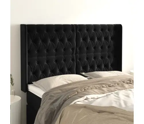 Voodipeats Servadega, Must, 147X16X118/128 cm Samet