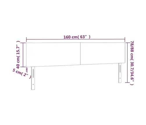 Gultas Galvgalis Ar Led, 160X5X78/88 Cm, Gaiši Pelēks Samts Vidaxl