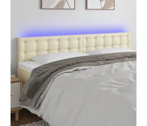 Gultas Galvgalis Ar Led, 200X5X78/88Cm, Krēmkrāsas Mākslīgā Āda Vidaxl