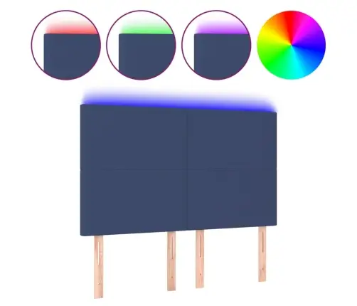 Gultas Galvgalis Ar Led, 144X5X118/128 Cm, Zils Audums Vidaxl
