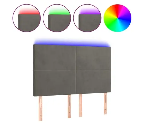 Gultas Galvgalis Ar Led, 144X5X118/128 Cm, Tumši Pelēks Samts Vidaxl