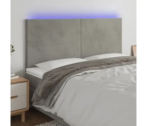 Gultas Galvgalis Ar Led, 160X5X118/128 Cm, Gaiši Pelēks Samts Vidaxl