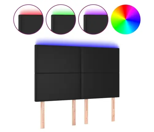 Gultas Galvgalis Ar Led, 144X5X118/128 Cm, Melns Mākslīgā Āda Vidaxl