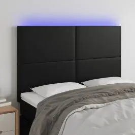 Gultas Galvgalis Ar Led, 144X5X118/128 Cm, Melns Mākslīgā Āda Vidaxl
