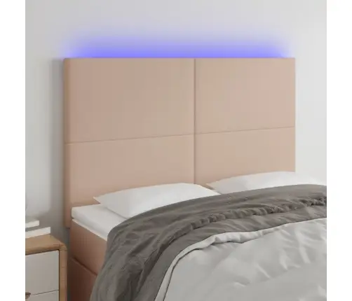 Gultas Galvgalis Ar Led, 144X5X118/128Cm, Kapučīno Mākslīgā Āda Vidaxl