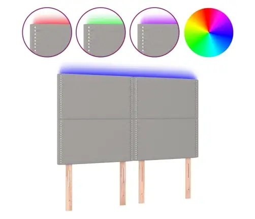 Gultas Galvgalis Ar Led, 144X5X118/128 Cm, Gaiši Pelēks Audums Vidaxl