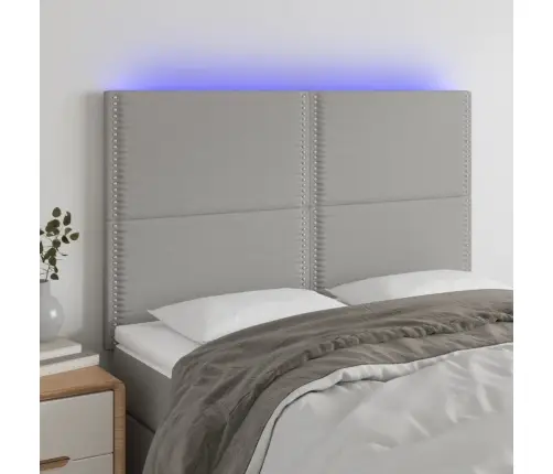 Gultas Galvgalis Ar Led, 144X5X118/128 Cm, Gaiši Pelēks Audums Vidaxl