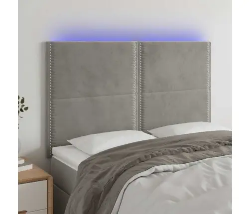 Gultas Galvgalis Ar Led, 144X5X118/128 Cm, Gaiši Pelēks Samts Vidaxl