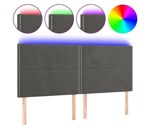 Galvūgalis Su Led, Tamsiai Pilkas, 180X5X118/128cm Aksomas