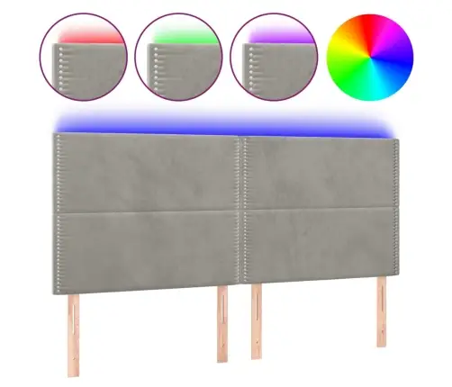 Galvūgalis Su Led, Šviesiai Pilkas, 200X5X118/128cm Aksomas