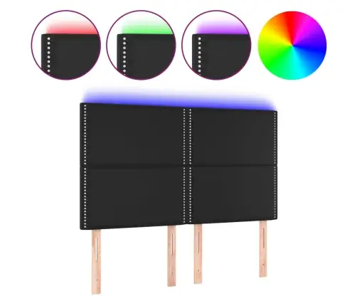 Gultas Galvgalis Ar Led, 144X5X118/128 Cm, Melns Mākslīgā Āda Vidaxl
