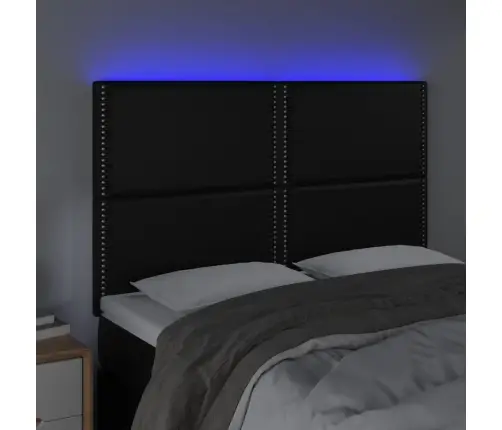 Gultas Galvgalis Ar Led, 144X5X118/128 Cm, Melns Mākslīgā Āda Vidaxl