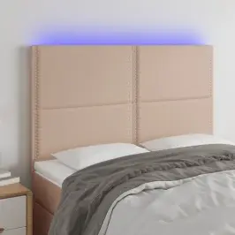 Gultas Galvgalis Ar Led, 144X5X118/128Cm, Kapučīno Mākslīgā Āda Vidaxl