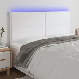 Gultas Galvgalis Ar Led, 160X5X118/128 Cm, Balta Mākslīgā Āda Vidaxl