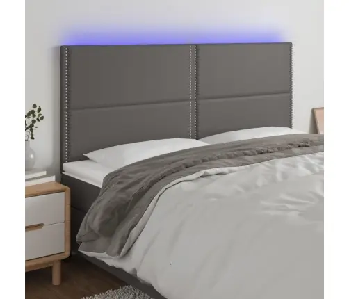 Gultas Galvgalis Ar Led, 200X5X118/128 Cm, Pelēks Mākslīgā Āda Vidaxl