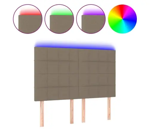 Gultas Galvgalis Ar Led, 144X5X118/128 Cm, Pelēkbrūns Audums Vidaxl