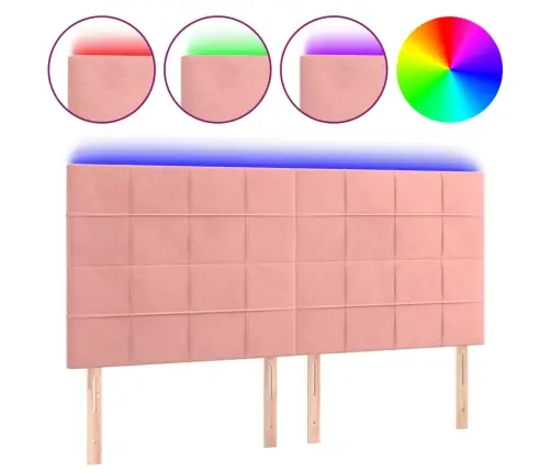 Gultas Galvgalis Ar Led, 180X5X118/128 Cm, Rozā Samts Vidaxl Gultas Galvgalis Ar Led, 180X5X118/128 Cm, Rozā Samts Vidaxl