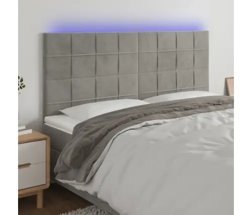 Gultas Galvgalis Ar Led, 200X5X118/128 Cm, Gaiši Pelēks Samts Vidaxl