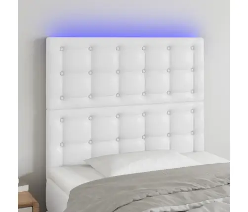 Gultas Galvgalis Ar Led, 90X5X118/128 Cm, Balta Mākslīgā Āda Vidaxl