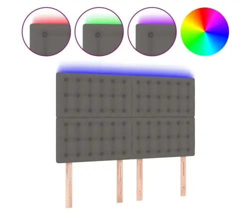 Gultas Galvgalis Ar Led, 144X5X118/128 Cm, Pelēks Mākslīgā Āda Vidaxl