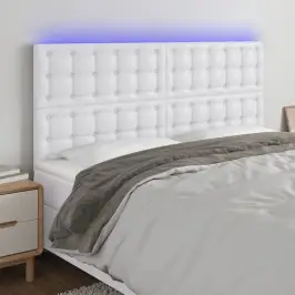 Gultas Galvgalis Ar Led, 160X5X118/128 Cm, Balta Mākslīgā Āda Vidaxl