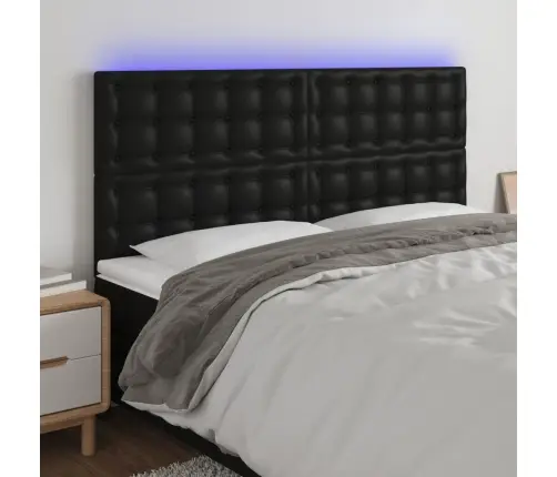 Gultas Galvgalis Ar Led, 200X5X118/128 Cm, Melns Mākslīgā Āda Vidaxl