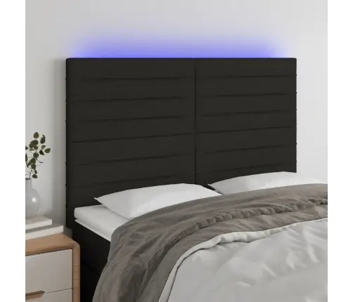 Gultas Galvgalis Ar Led, 144X5X118/128 Cm, Melns Audums Vidaxl