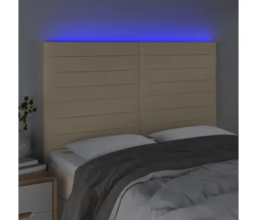 Gultas Galvgalis Ar Led, 144X5X118/128 Cm, Krēmkrāsas Audums Vidaxl