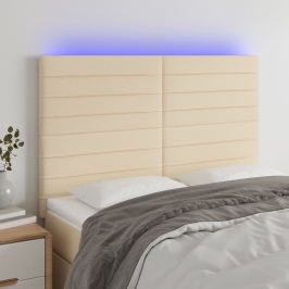 Gultas Galvgalis Ar Led, 144X5X118/128 Cm, Krēmkrāsas Audums Vidaxl