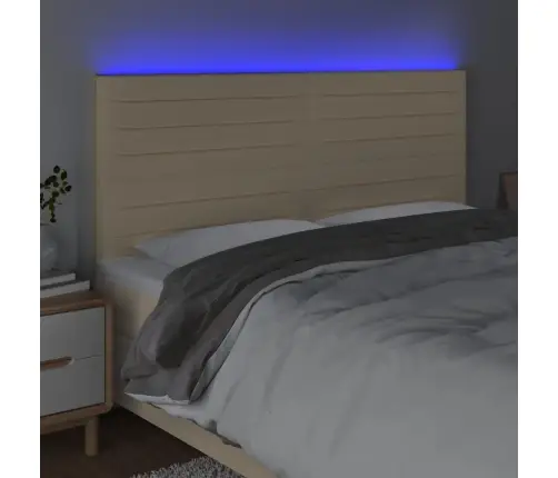 Gultas Galvgalis Ar Led, 200X5X118/128 Cm, Krēmkrāsas Audums Vidaxl