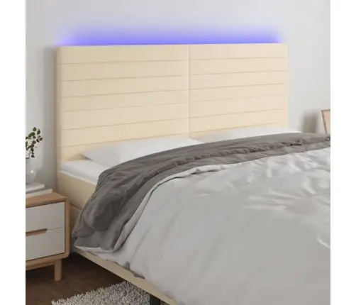 Gultas Galvgalis Ar Led, 200X5X118/128 Cm, Krēmkrāsas Audums Vidaxl