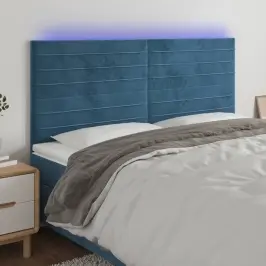 Gultas Galvgalis Ar Led, 180X5X118/128 Cm, Tumši Zils Samts Vidaxl