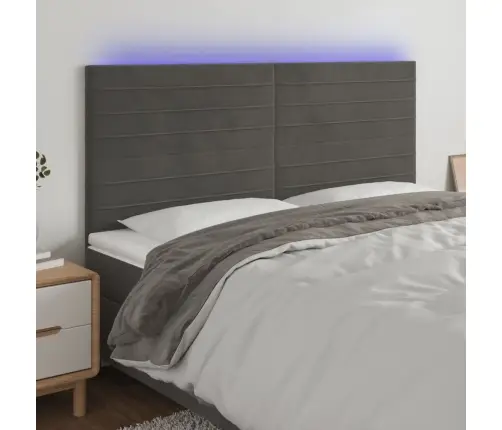 Gultas Galvgalis Ar Led, 200X5X118/128 Cm, Tumši Pelēks Samts Vidaxl