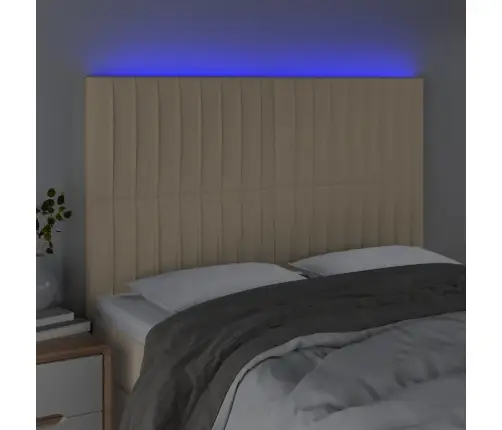 Gultas Galvgalis Ar Led, 144X5X118/128 Cm, Krēmkrāsas Audums Vidaxl