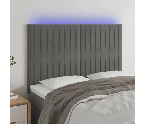 Galvūgalis Su Led, Šviesiai Pilkas, 144X5X118/128cm Aksomas