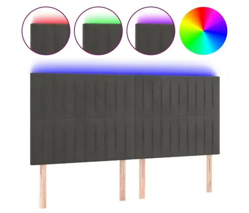 Galvūgalis Su Led, Tamsiai Pilkas, 180X5X118/128cm Aksomas