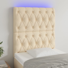 Gultas Galvgalis Ar Led, 80X7X118/128 Cm, Krēmkrāsas Audums Vidaxl