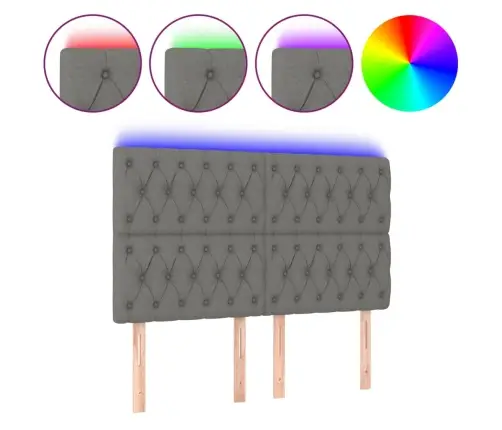 Gultas Galvgalis Ar Led, 144X7X118/128 Cm, Tumši Pelēks Audums Vidaxl